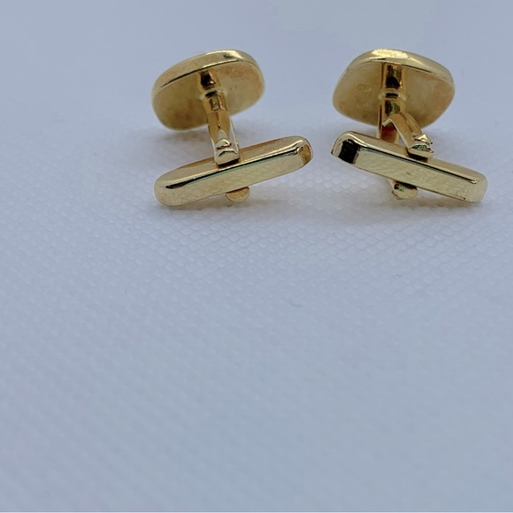 Yellow Gold Tone Cufflinks w/ Mother of Pearl - Picture 3 of 6